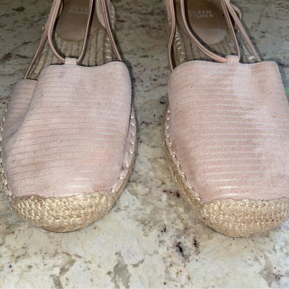 Eileen Fisher $155 D’Orsay Espadrille Shimmer Stripe Tan / Gold 8.5 - Picture 2 of 14